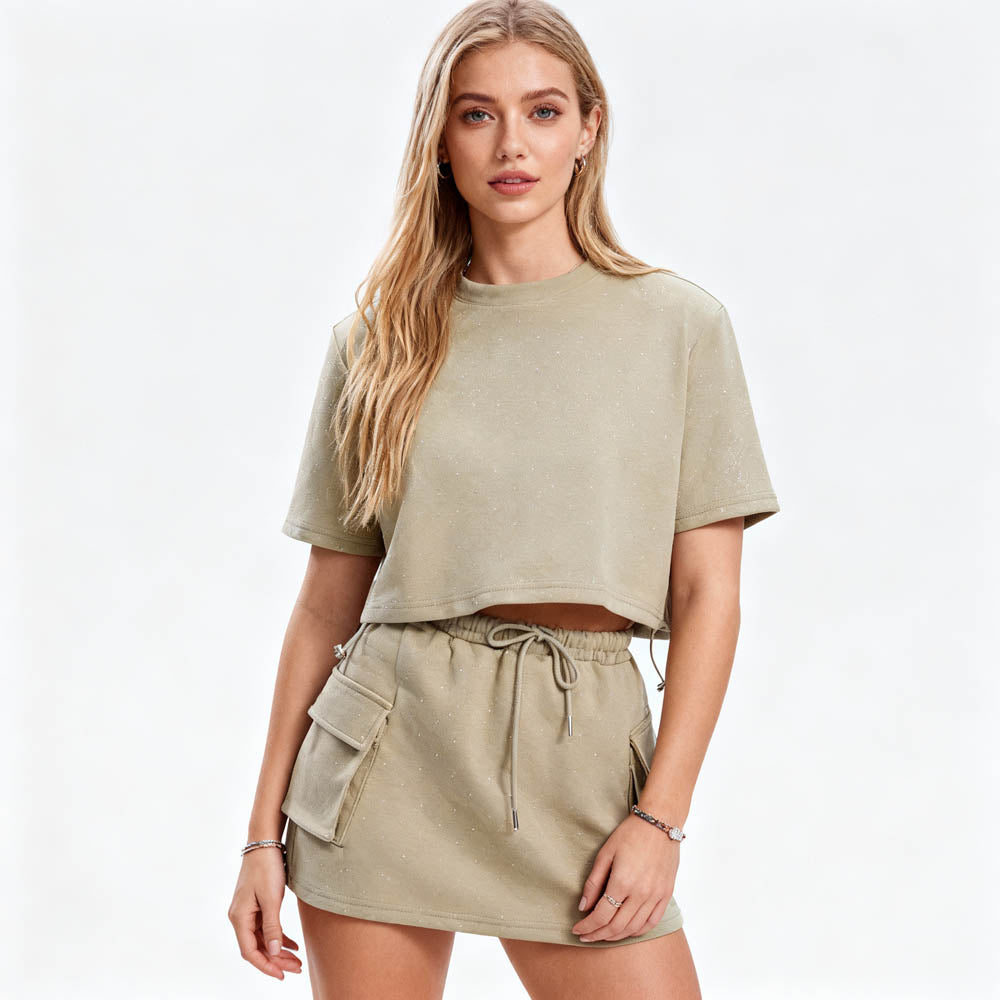 Women's Rhinestone Casual Top and Skirt Set – Cherie Code