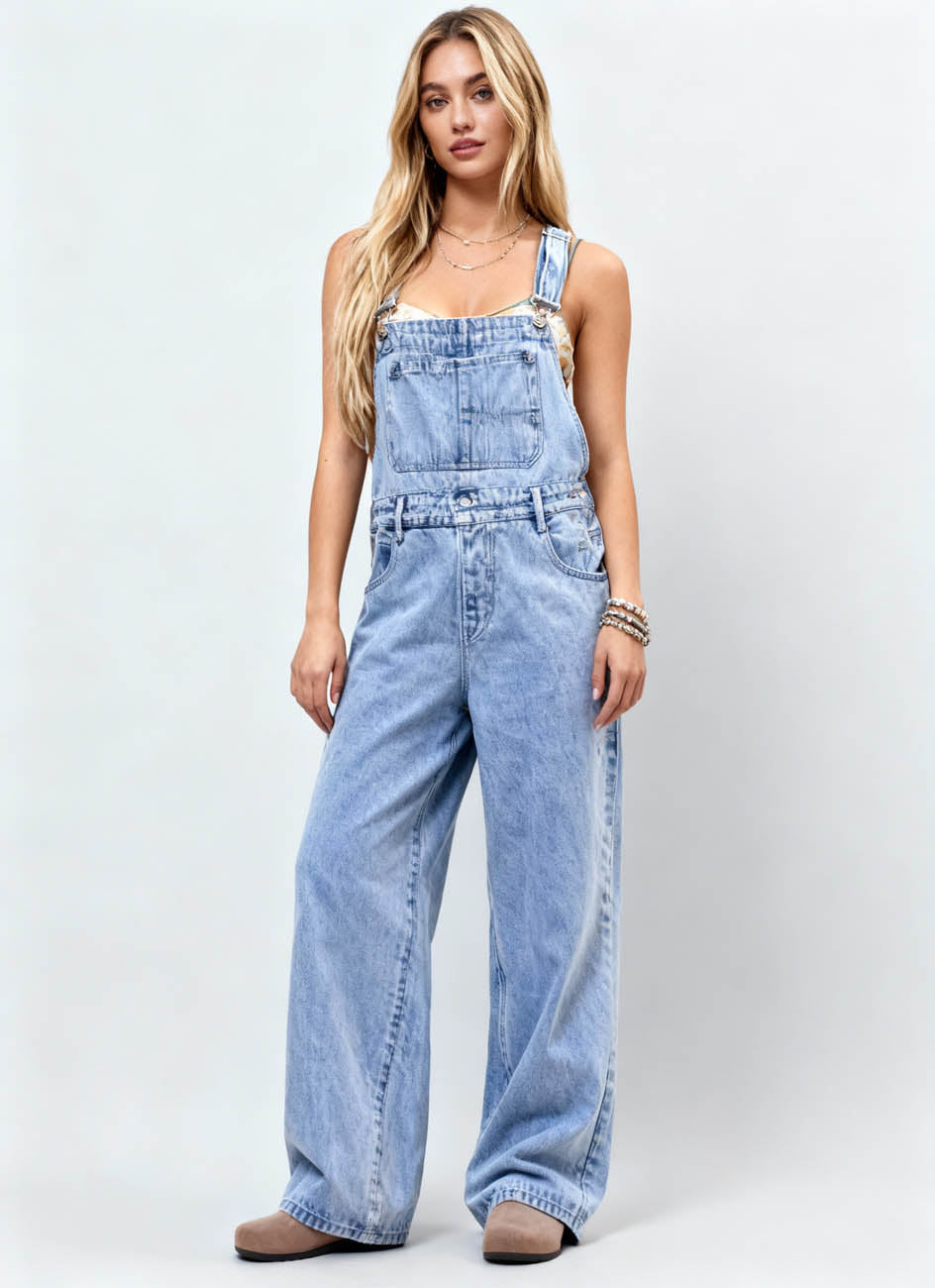 Women's Classic Denim Overalls – Relaxed Fit with Wide Legs & Functional Pockets Casual Workwear for Everyday Style Cherie Code