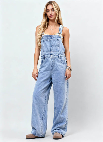 Women's Classic Denim Overalls – Relaxed Fit with Wide Legs & Functional Pockets Casual Workwear for Everyday Style Cherie Code