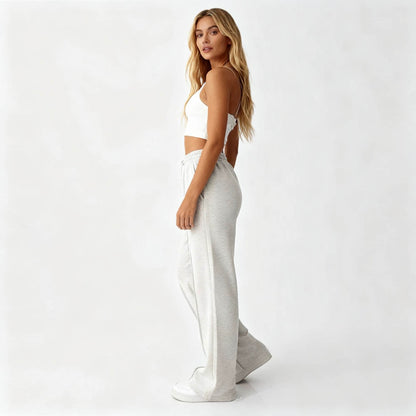 Cherie Code Women's Wide-Leg Sweatpants - High Waist, Cotton Blend, Casual Lounge Pants with Stretch Waistband