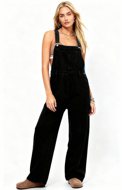 Women's Classic Denim Overalls – Relaxed Fit with Wide Legs & Functional Pockets Casual Workwear for Everyday Style Cherie Code