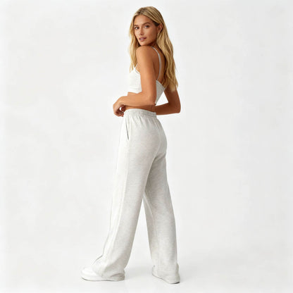 Cherie Code Women's Wide-Leg Sweatpants - High Waist, Cotton Blend, Casual Lounge Pants with Stretch Waistband