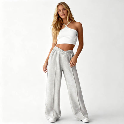 Cherie Code Women's Wide-Leg Sweatpants - High Waist, Cotton Blend, Casual Lounge Pants with Stretch Waistband