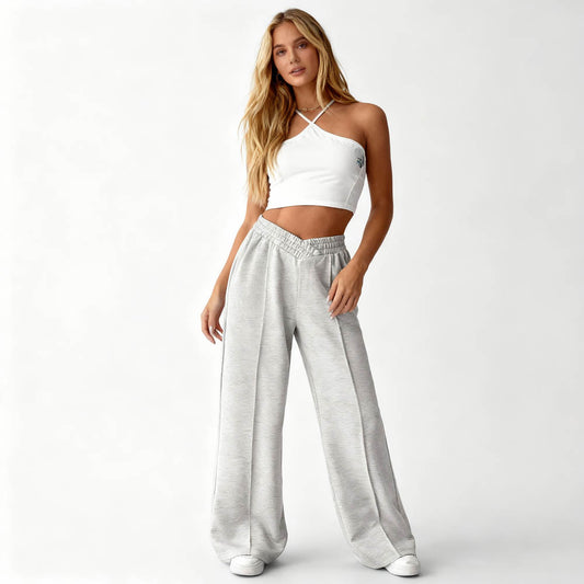 Cherie Code Women's Wide-Leg Sweatpants - High Waist, Cotton Blend, Casual Lounge Pants with Stretch Waistband