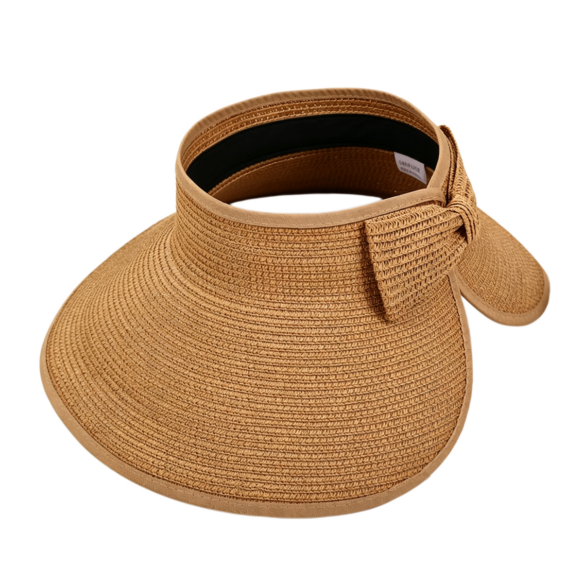 Cherie Code Single Bow Decor Open Top Straw Sun Visor UPF50+ UV Protection Wide Brim Foldable Breathable Beach Golf Summer Sun Hat Khaki 1 Pack