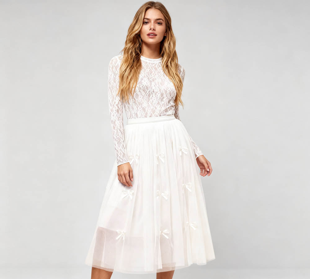 Women's Mesh Tulle Midi Skirt with Bow Details – Cherie Code