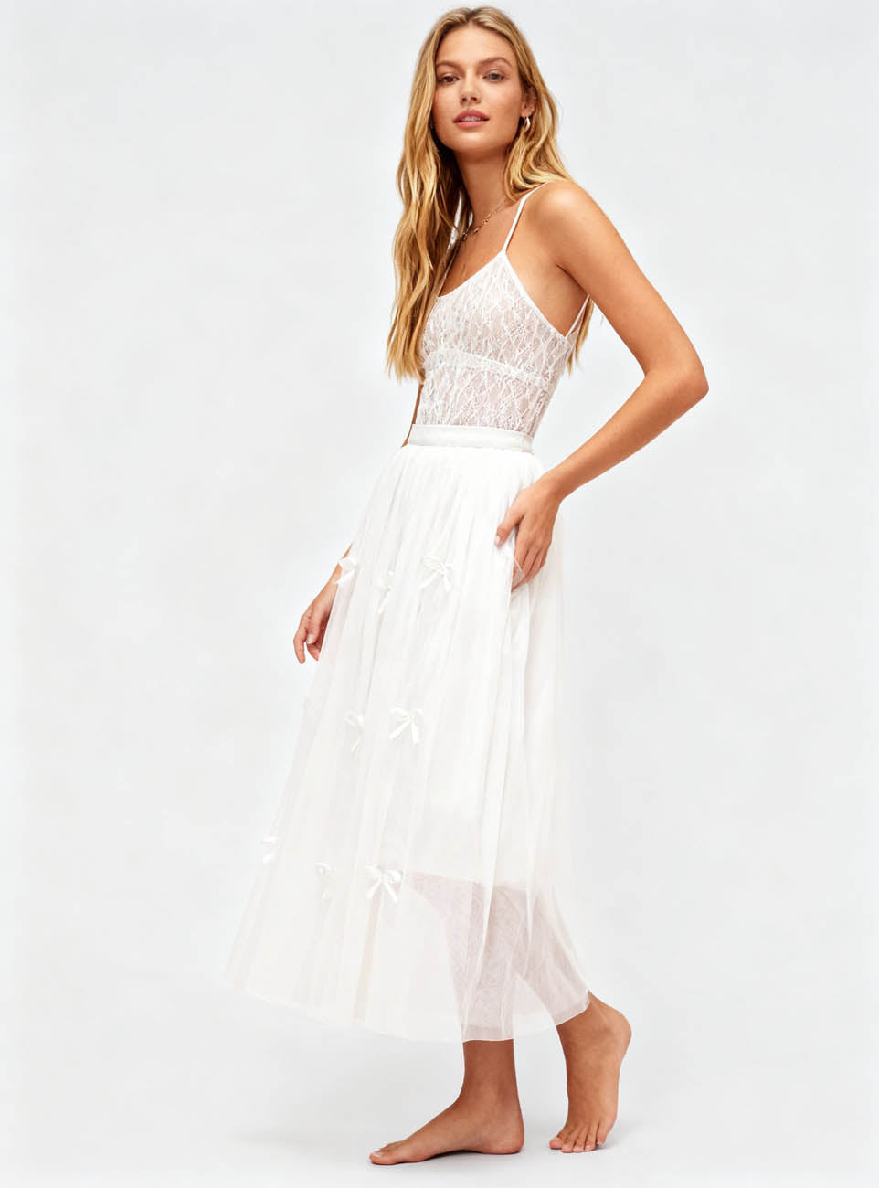 Women's Mesh Tulle Midi Skirt with Bow Details – Cherie Code