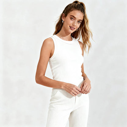Women's Slim Fit Ribbed Tank Top – Sleeveless Stretch Cotton Crew Neck by Cherie Code