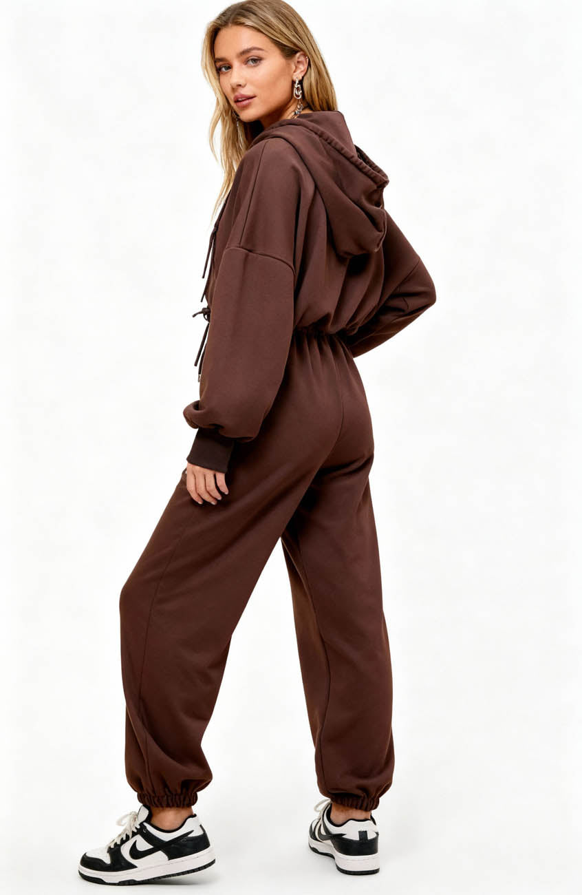 Cherie Code Women’s Brown Velour‑Lined Hoodie & Jogger Set – Pullover Hooded Sweatshirt with Elastic Waist Pants