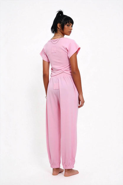 Woman 2-Piece Sleeveless High Rise Pants Set – Solid Viscose Stretch Cherie Code