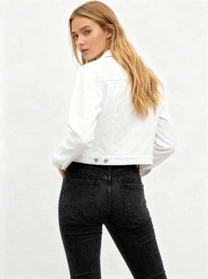 Women's Solid Color Denim Jacket with Pockets – Long Sleeve Button Front Casual Outerwear by Cherie Code