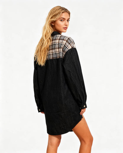Cherie Code Women’s Patchwork Plaid Denim Jacket – Color‑Block Plaid