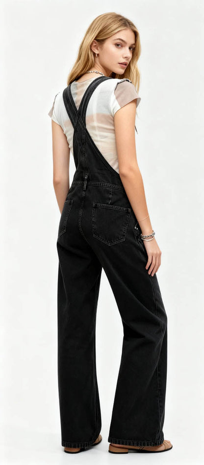 Women's Classic Denim Overalls – Relaxed Fit with Wide Legs & Functional Pockets Casual Workwear for Everyday Style Cherie Code