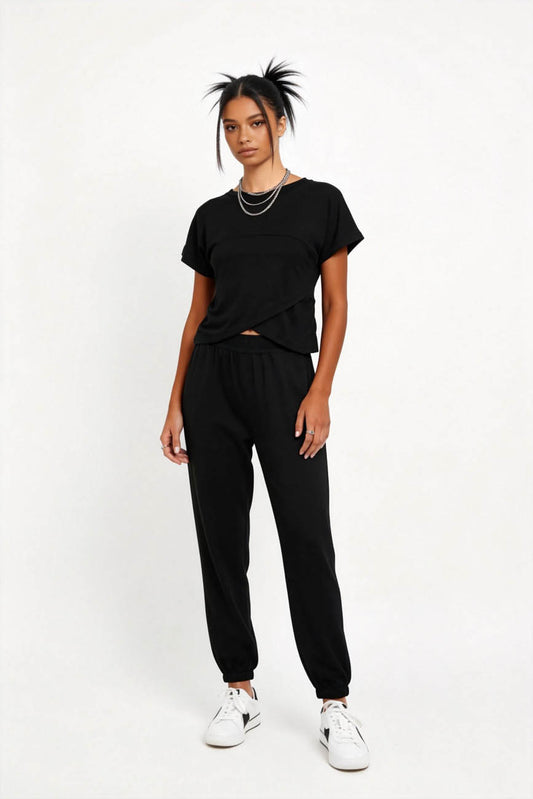 Woman 2-Piece Sleeveless High Rise Pants Set – Solid Viscose Stretch Cherie Code