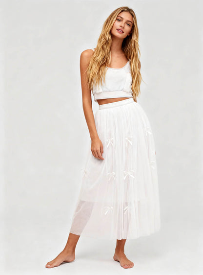 Women's Mesh Tulle Midi Skirt with Bow Details – Cherie Code