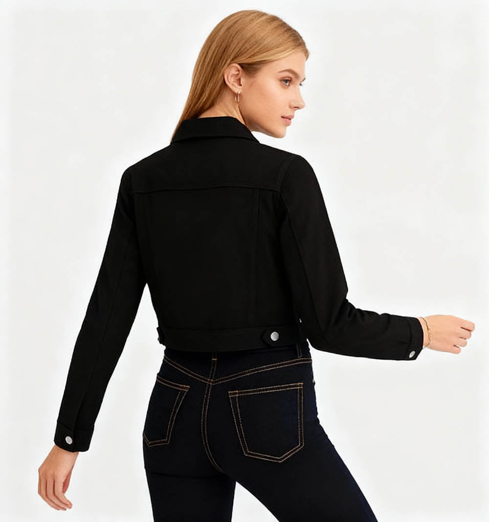 Women's Solid Color Denim Jacket with Pockets – Long Sleeve Button Front Casual Outerwear by Cherie Code