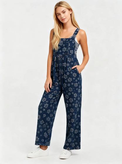 Cherie Code Women’s Floral Print Adjustable‑Strap Jumpsuit – Sleeveless Casual Pocket Romper