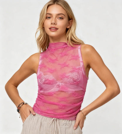Women's Sheer Floral Lace Sleeveless Crop Top – Cherie Code