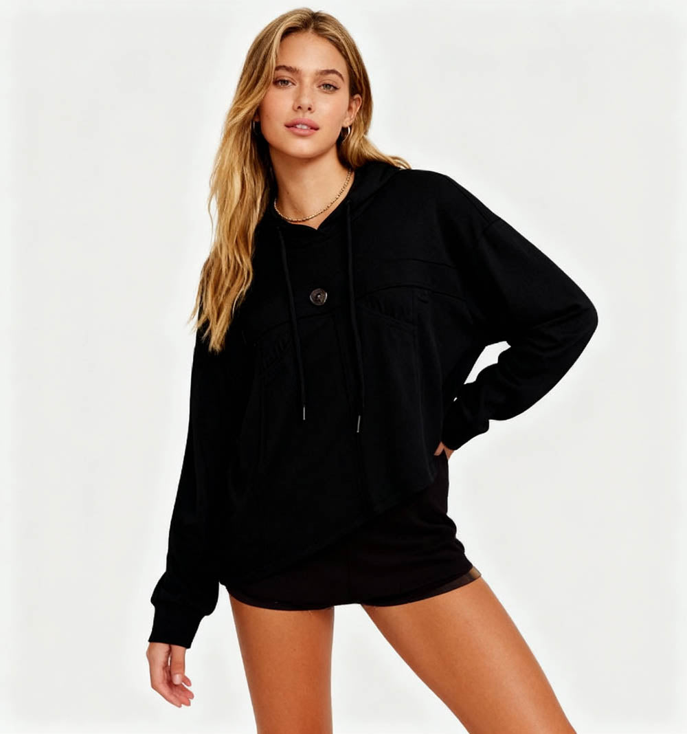 Cherie Code Women’s Hooded Pullover Sweatshirt – Asymmetric Hem, Long Sleeve, Casual Fit