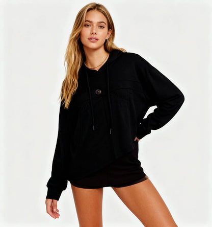 Cherie Code Women’s Hooded Pullover Sweatshirt – Asymmetric Hem, Long Sleeve, Casual Fit