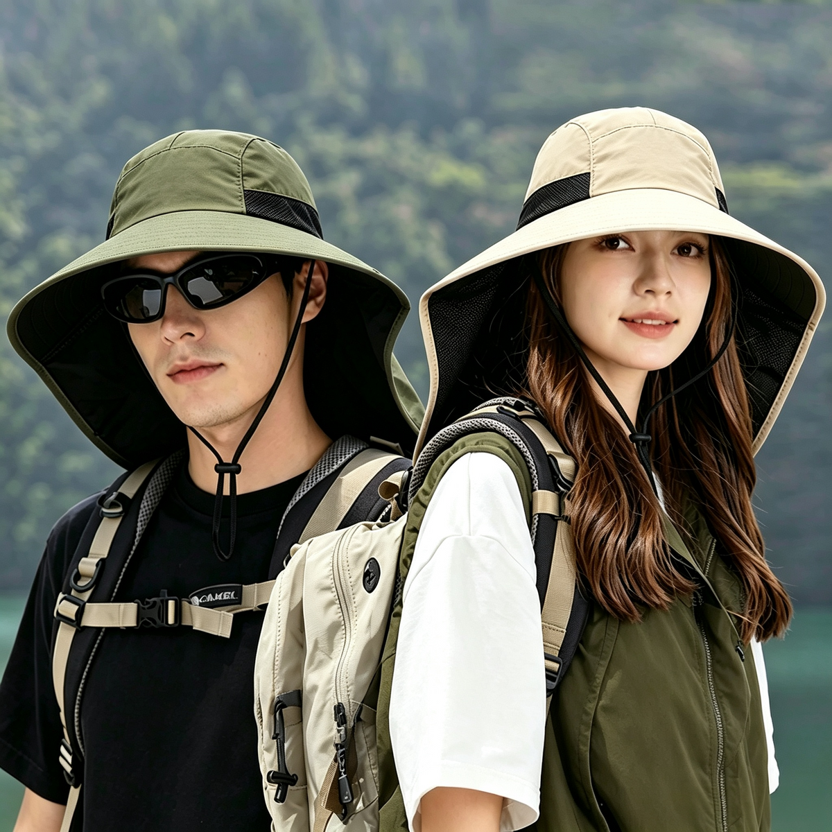 Cherie Code Single Neck Flap Wide Brim Bucket Sun Hat UPF50+ Water Repellent Quick Dry Breathable Fishing Hiking Boonie Hat 1 Pack