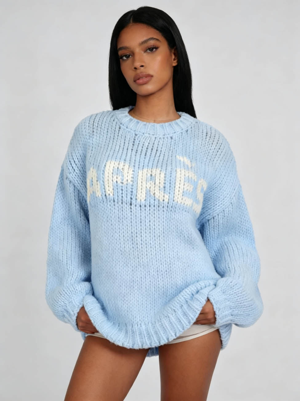 Women's Chunky Knit Oversized Sweater,Graphic Crewneck Pullover, Soft Cozy Long Sleeve Casual Winter Top - Cherie Code