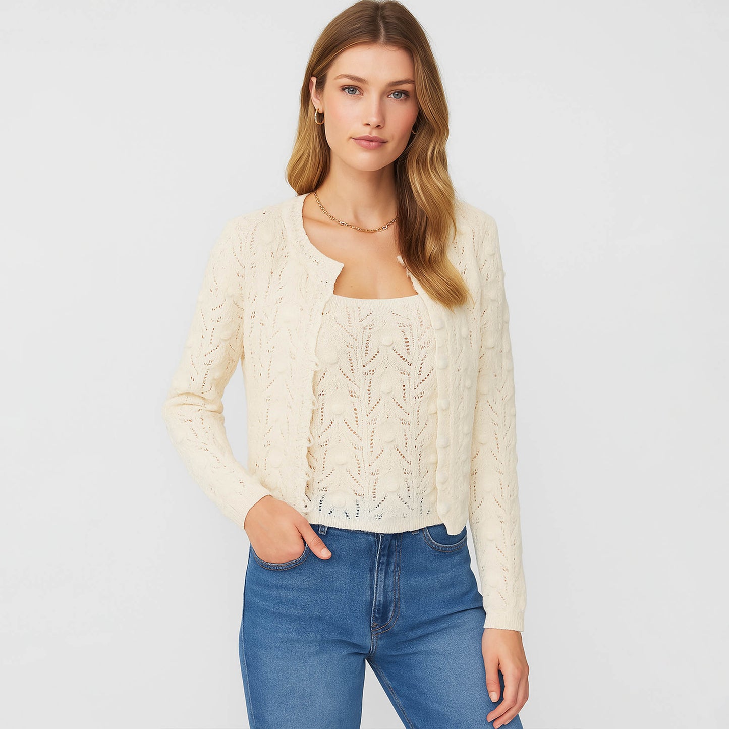 Cherie Code Women’s Open-Front Cardigan – Textured Knit, Long Sleeve, Cropped Fit