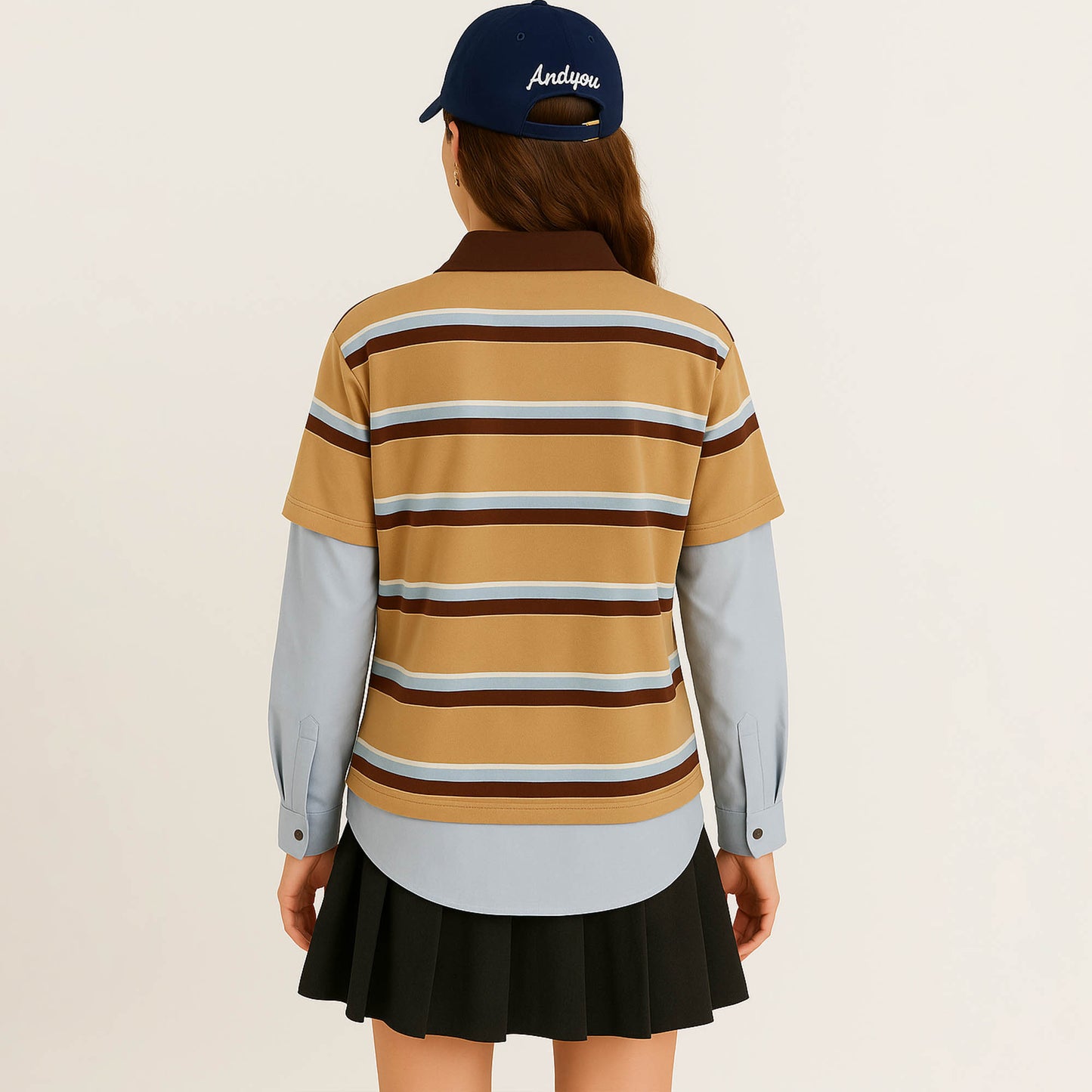 Cherie Code Women’s Stripe Polo Shirt – Cotton Blend, Short Sleeve, Oversized Fit