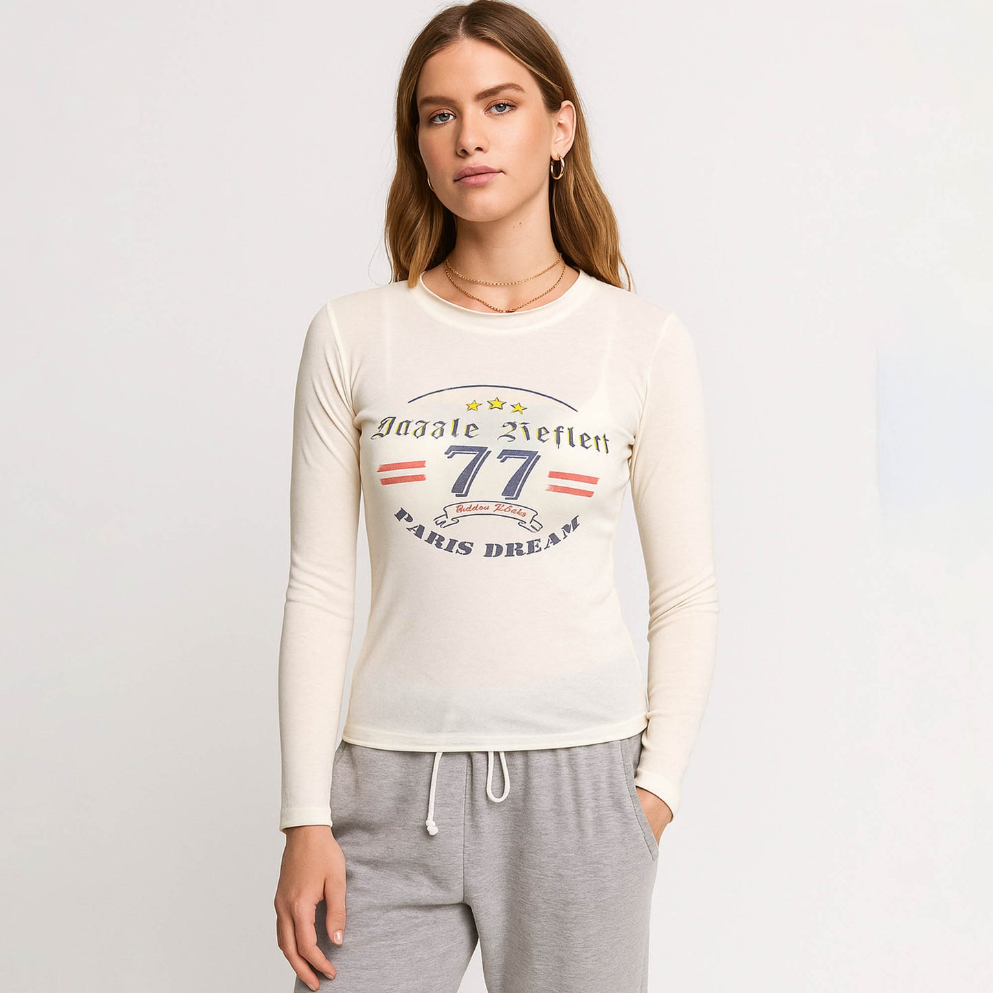 Cherie Code Women’s Graphic Tee – Rib Knit, Long Sleeve, Fitted Silhouette