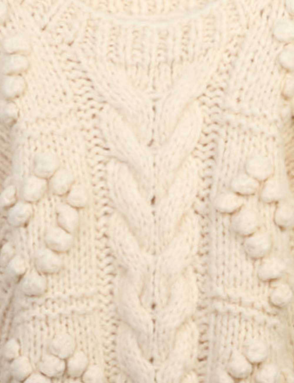 Cherie Code Women’s Cream Cable‑Knit Heart Pattern Sweater – Cozy Round Neck Long Sleeve Pullover