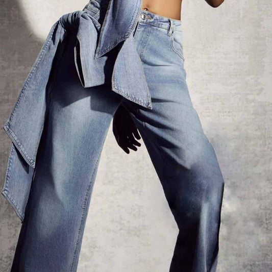 Women's Classic Straight-Leg Jeans with Chic Bowknot Detail – Comfort Cotton Denim Cherie Code