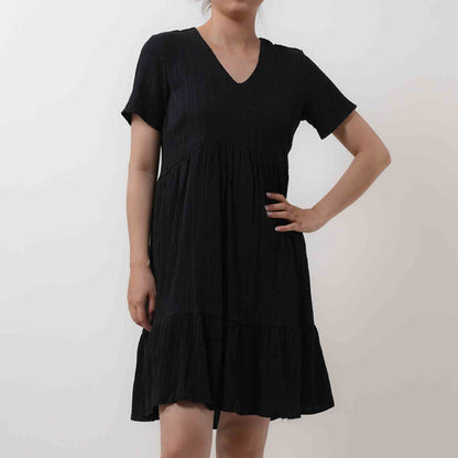 Women's V-Neck Mini Dress - Stretch Viscose Blend with Lining & Short Sleeves Cherie Code