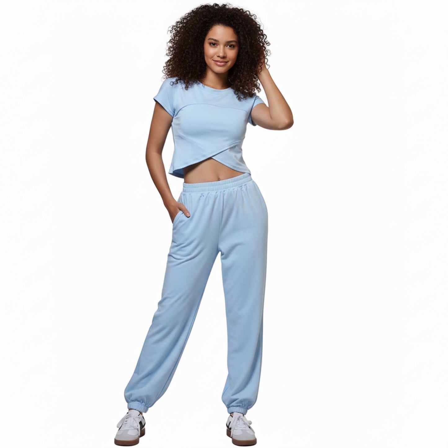 Woman 2-Piece Sleeveless High Rise Pants Set – Solid Viscose Stretch Cherie Code