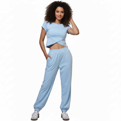 Woman 2-Piece Sleeveless High Rise Pants Set – Solid Viscose Stretch Cherie Code