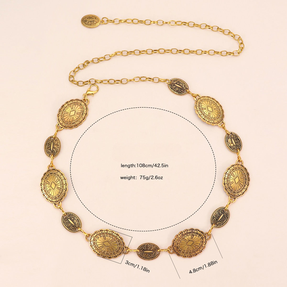 Cherie Code Women’s Vintage Gold Waist Chain Belt – Adjustable Metal Boho Fashion Accessory