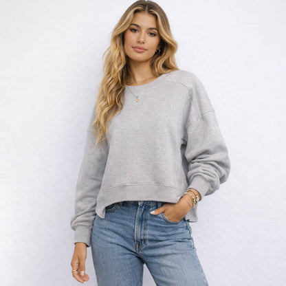 Cherie Code Women’s Cropped Crew‑Neck Sweatshirt – Long‑Sleeve Pullover with Dropped Shoulders
