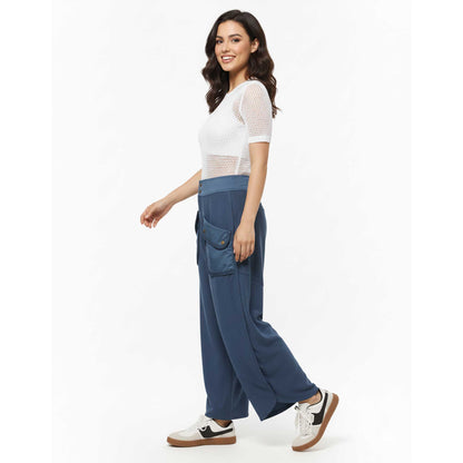 Cherie Code Women's Wide Leg Cargo Pants with Patched Flap Pockets - Mid Rise Casual Trousers