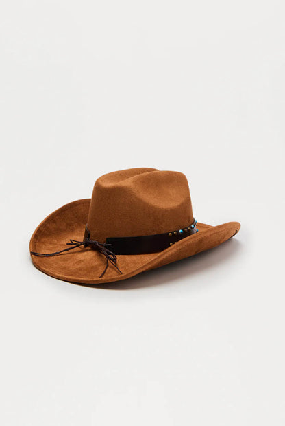 Women's Western Cowboy Hat with Studded Band – Faux Suede Wide Brim Cowgirl Hat for Festival, Rodeo & Casual Wear
