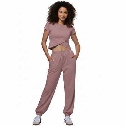 Woman 2-Piece Sleeveless High Rise Pants Set – Solid Viscose Stretch Cherie Code