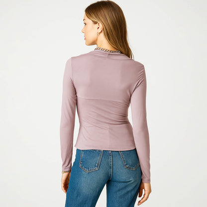 Cherie Code Women’s Square Neck Top – Rib Knit, Long Sleeve, Bolero Detail