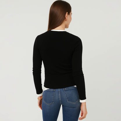 Cherie Code Women’s Henley Top – Rib Knit, Long Sleeve, Contrast Detail