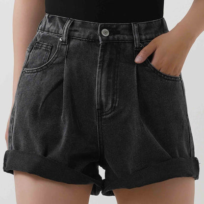 Women's Wide Leg Denim Shorts - Half Elastic Waist Casual Summer Shorts Cherie Code