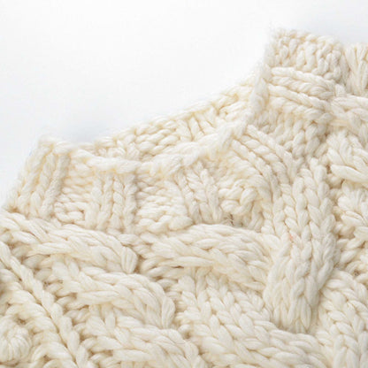 Cherie Code Women’s Cream Cable‑Knit Heart Pattern Sweater – Cozy Round Neck Long Sleeve Pullover