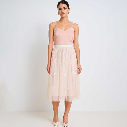 Women's Mesh Tulle Midi Skirt with Bow Details – Cherie Code
