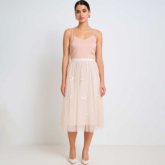 Women's Mesh Tulle Midi Skirt with Bow Details – Cherie Code