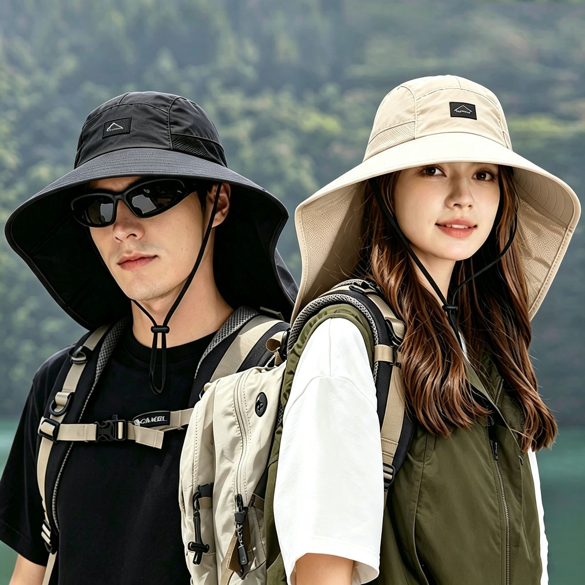 Cherie Code Single Neck Flap Wide Brim Bucket Sun Hat UPF50+ Water Repellent Quick Dry Breathable Fishing Hiking Boonie Hat 1 Pack