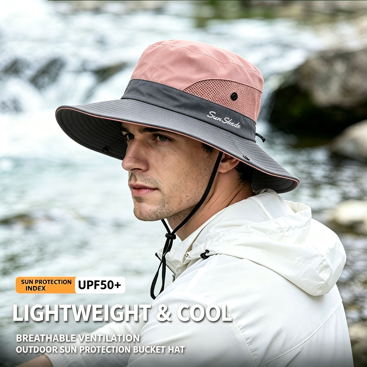Cherie Code Outdoor Bucket Hat Breathable Mesh UPF50+ Water Repellent Wide Brim Fishing Hiking Sun Hat 1 Pack