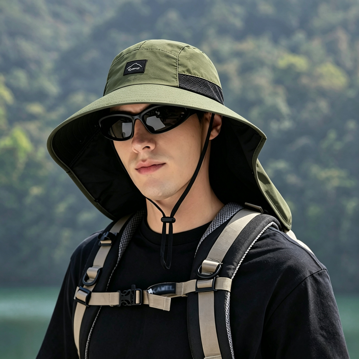 Cherie Code Single Neck Flap Wide Brim Bucket Sun Hat UPF50+ Water Repellent Quick Dry Breathable Fishing Hiking Boonie Hat 1 Pack