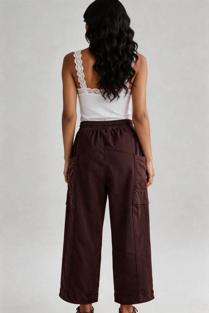 Cherie Code Women's Wide Leg Cargo Pants with Drawstring Elastic Waist