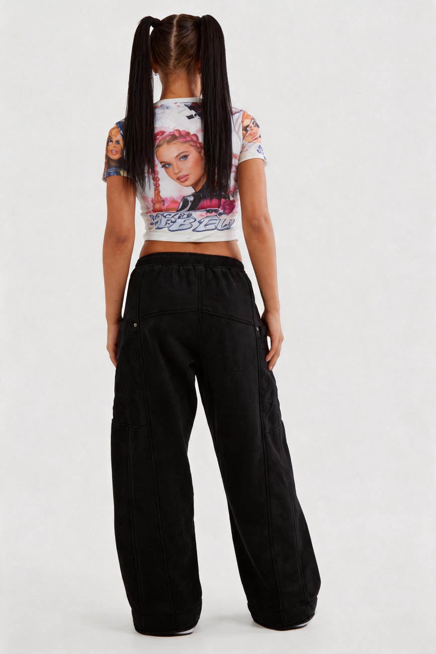 Cherie Code Women's Wide Leg Cargo Pants with Drawstring Elastic Waist